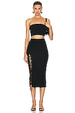 fleur du mal Jersey Lace Up Skirt in Black, view 4, click to view large image.