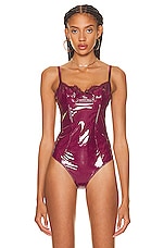 fleur du mal PVC and Frankie Lace Bodysuit in Sangria, view 2, click to view large image.