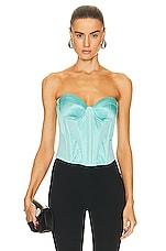 fleur du mal Silk And Mesh Bustier Top in Bright Jade, view 1, click to view large image.