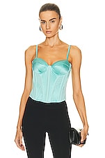 fleur du mal Silk And Mesh Bustier Top in Bright Jade, view 2, click to view large image.