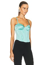 fleur du mal Silk And Mesh Bustier Top in Bright Jade, view 3, click to view large image.