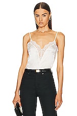 fleur du mal Venus Lace Trim Silk Teddy Bodysuit In Ivory in Ivory, view 1, click to view large image.