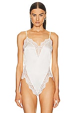 fleur du mal Venus Lace Trim Silk Teddy Bodysuit In Ivory in Ivory, view 2, click to view large image.