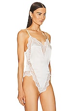 fleur du mal Venus Lace Trim Silk Teddy Bodysuit In Ivory in Ivory, view 3, click to view large image.