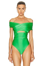 fleur du mal Wrap Front Bodysuit in Peridot, view 2, click to view large image.
