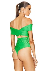 fleur du mal Wrap Front Bodysuit in Peridot, view 4, click to view large image.