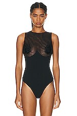 fleur du mal Embellished Cup Bodysuit in Black, view 2, click to view large image.