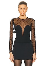 fleur du mal Dotty Jersey Plunge Bodysuit in Black, view 1, click to view large image.