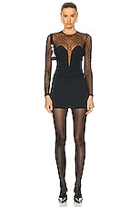 fleur du mal Dotty Jersey Plunge Bodysuit in Black, view 5, click to view large image.