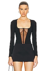 fleur du mal Long Sleeve Jersey Bodysuit in Black, view 1, click to view large image.