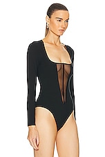 fleur du mal Long Sleeve Jersey Bodysuit in Black, view 3, click to view large image.