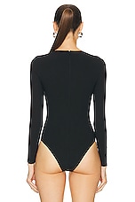 fleur du mal Long Sleeve Jersey Bodysuit in Black, view 4, click to view large image.