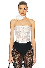 fleur du mal Floral Bow Embroidery Corset Top in Ivory, view 1, click to view large image.