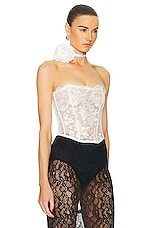 fleur du mal Floral Bow Embroidery Corset Top in Ivory, view 2, click to view large image.
