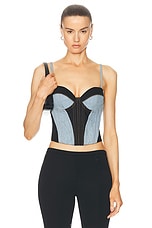 fleur du mal Two Toned Denim Bustier Top in Black & Lightwash, view 1, click to view large image.