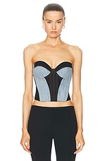 fleur du mal Two Toned Denim Bustier Top in Black & Lightwash, view 2, click to view large image.