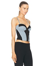 fleur du mal Two Toned Denim Bustier Top in Black & Lightwash, view 3, click to view large image.