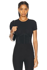 fleur du mal Organic Cotton T-Shirt Bodysuit in Black, view 1, click to view large image.