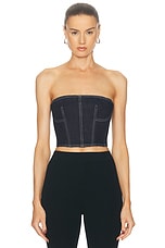 fleur du mal Denim Cropped Bustier in Dark Wash Denim, view 1, click to view large image.