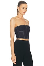 fleur du mal Denim Cropped Bustier in Dark Wash Denim, view 2, click to view large image.