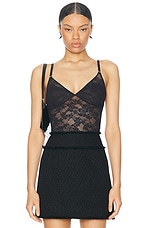 fleur du mal Le Stretch Wireless Lace Bodysuit in Black, view 1, click to view large image.