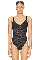 fleur du mal Le Stretch Wireless Lace Bodysuit in Black, view 2, click to view large image.