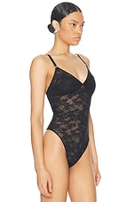 fleur du mal Le Stretch Wireless Lace Bodysuit in Black, view 3, click to view large image.