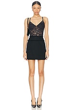 fleur du mal Le Stretch Wireless Lace Bodysuit in Black, view 5, click to view large image.