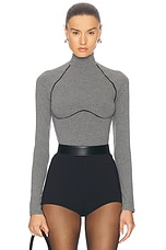 fleur du mal Rib Bodysuit in Heather Grey Rib, view 1, click to view large image.