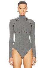 fleur du mal Rib Bodysuit in Heather Grey Rib, view 2, click to view large image.