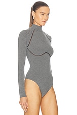 fleur du mal Rib Bodysuit in Heather Grey Rib, view 3, click to view large image.