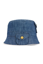 FWRD Renew Chanel Denim Coco Mark Bucket Hat in Blue, view 1, click to view large image.