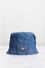FWRD Renew Chanel Denim Coco Mark Bucket Hat in Blue, view 2, click to view large image.