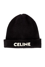 FWRD Renew Celine Knitted Beanie in Black, view 1, click to view large image.