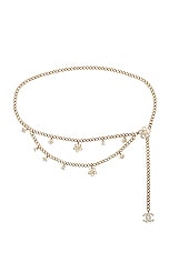 FWRD Renew Chanel Coco Mark Flower Rhinestone Chain Belt in Light Gold, view 1, click to view large image.