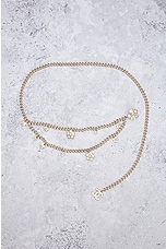 FWRD Renew Chanel Coco Mark Flower Rhinestone Chain Belt in Light Gold, view 2, click to view large image.