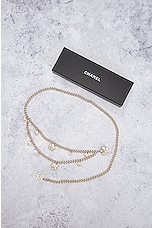 FWRD Renew Chanel Coco Mark Flower Rhinestone Chain Belt in Light Gold, view 8, click to view large image.