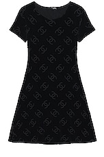 FWRD Renew Chanel Coco Mark Pattern Velour Dress in Black, view 1, click to view large image.