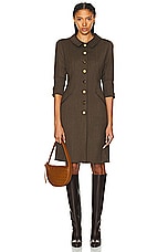 FWRD Renew Chanel Coco Button Dress in Khaki, view 1, click to view large image.