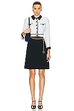 FWRD Renew Chanel Cropped Jacket &amp; Skirt Set in Black & White, view 1, click to view large image.