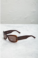 FWRD Renew Chanel Interlocking CC Square Sunglasses in Brown, view 2, click to view large image.