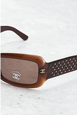 FWRD Renew Chanel Interlocking CC Square Sunglasses in Brown, view 4, click to view large image.