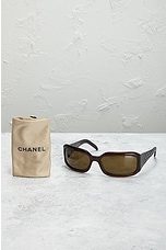 FWRD Renew Chanel Interlocking CC Square Sunglasses in Brown, view 7, click to view large image.