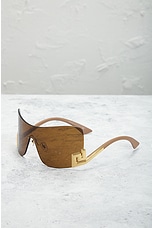 FWRD Renew Versace Tinted Shield Sunglasses in Brown, view 2, click to view large image.