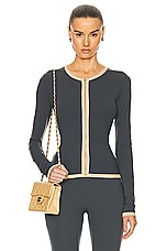 FWRD Renew Chanel Knit Zip Top in Charcoal, view 1, click to view large image.