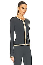 FWRD Renew Chanel Knit Zip Top in Charcoal, view 2, click to view large image.