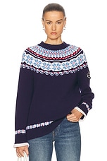 FWRD Renew Chanel Nordic Print Sweater in Navy, view 1, click to view large image.