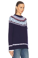 FWRD Renew Chanel Nordic Print Sweater in Navy, view 2, click to view large image.