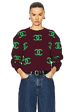 FWRD Renew Chanel CC Logo Sweater in Burgundy, view 1, click to view large image.