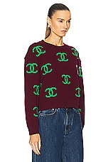 FWRD Renew Chanel CC Logo Sweater in Burgundy, view 2, click to view large image.